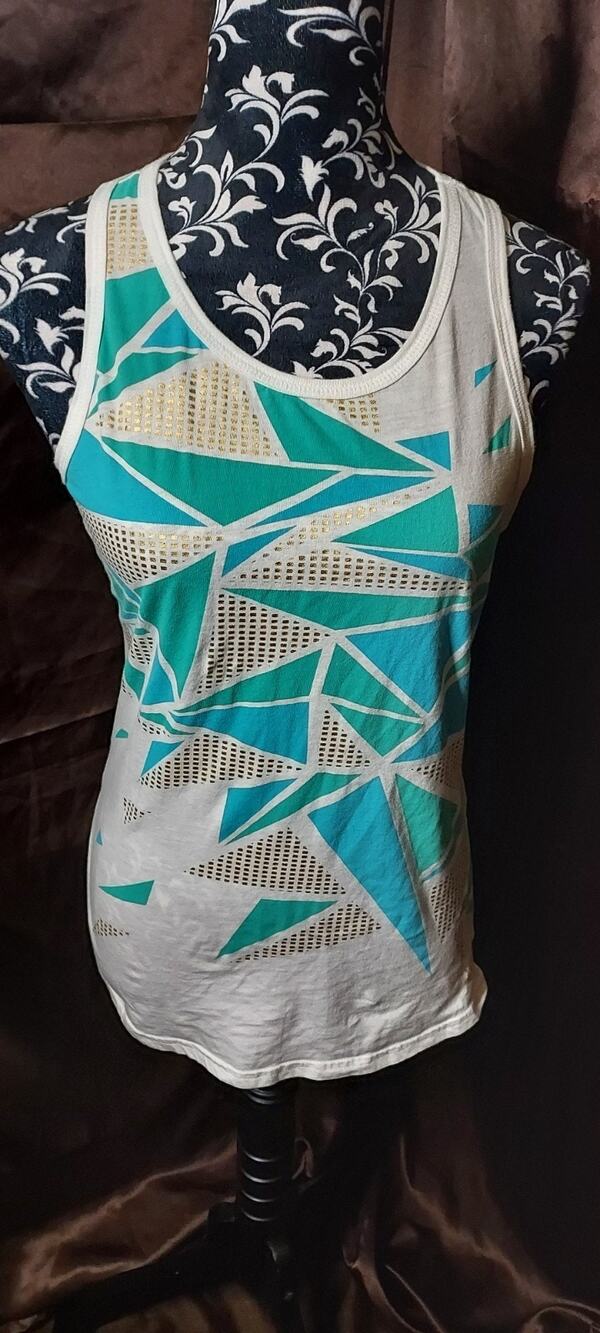 Women's White OP Tank w/Geometric Pattern and Racerback Size Large (11 - 13)